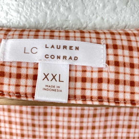 Lauren Conrad V Neck Cropped Ruffled Blouse XXL Orange Button Down Peplum Flowy - Picture 14 of 16